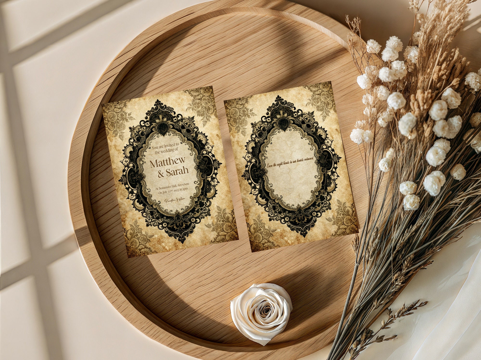 Black Lace Oval Frame Wedding Invitation Suite Bundle