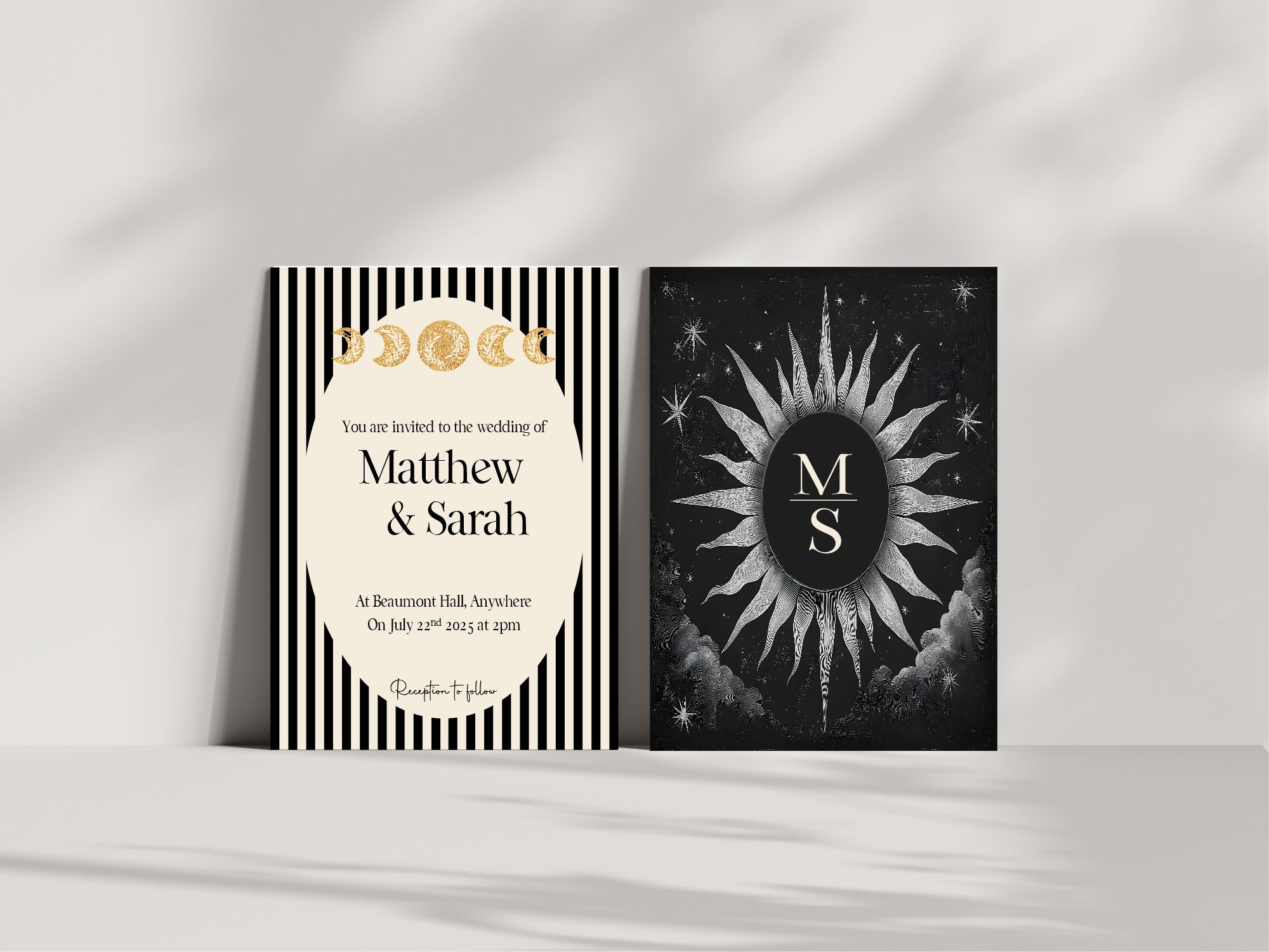 Pack of 10 Alternative Celestial Moon & Sun Wedding Wedding Invitations