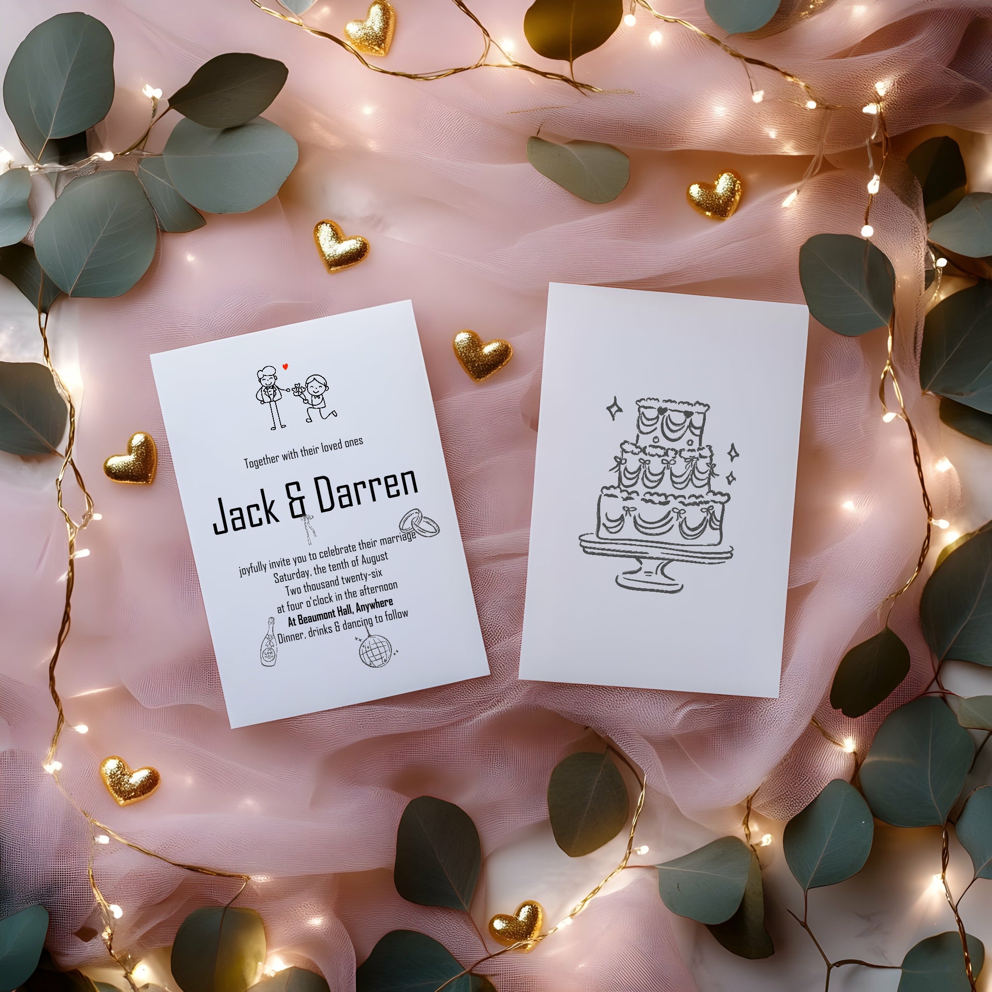 LGBTQ+ Wedding Invitations | Pack of 10 | Hand Drawn Party | Same-Sex Wedding Stationery