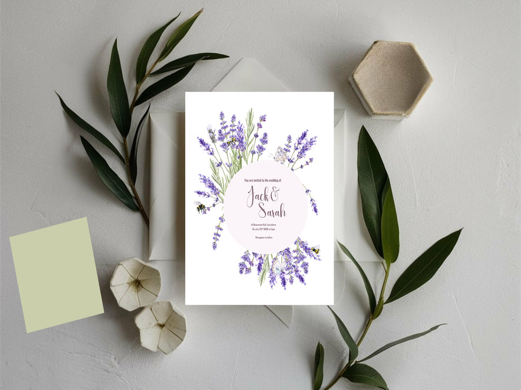 Lavender Wedding Party Invitations & Envelopes | Pack of 10
