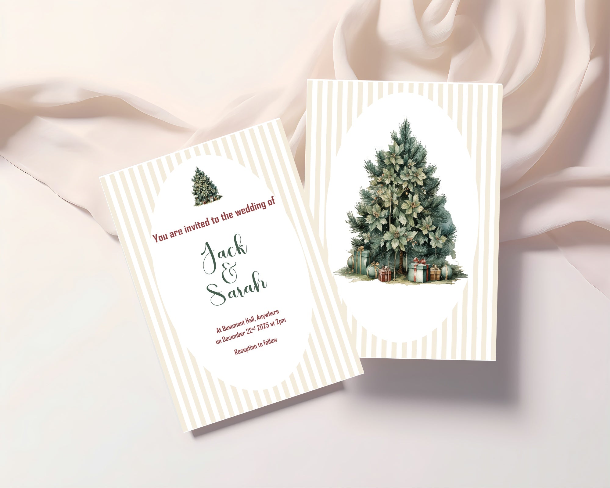 Christmas Tree Winter Wedding Party Invitations & Envelopes | Pack of 10