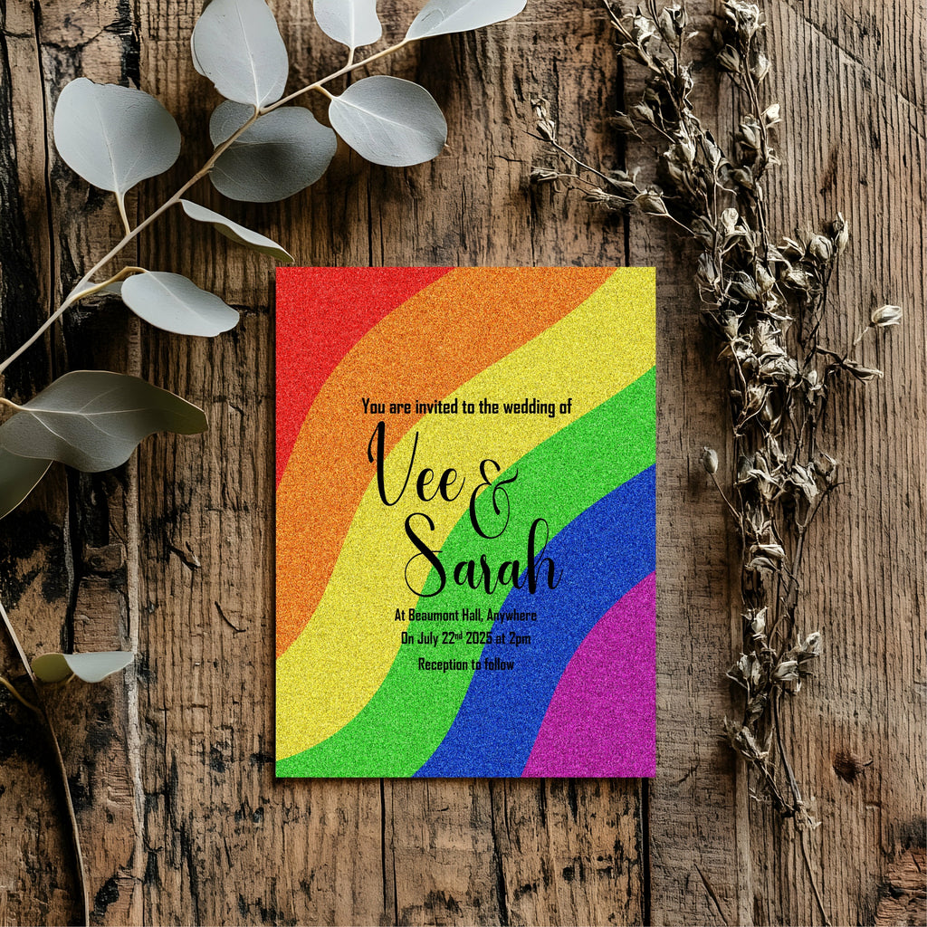 Glitter Pride Flag Wedding Party Invitations & Envelopes | Pack of 10