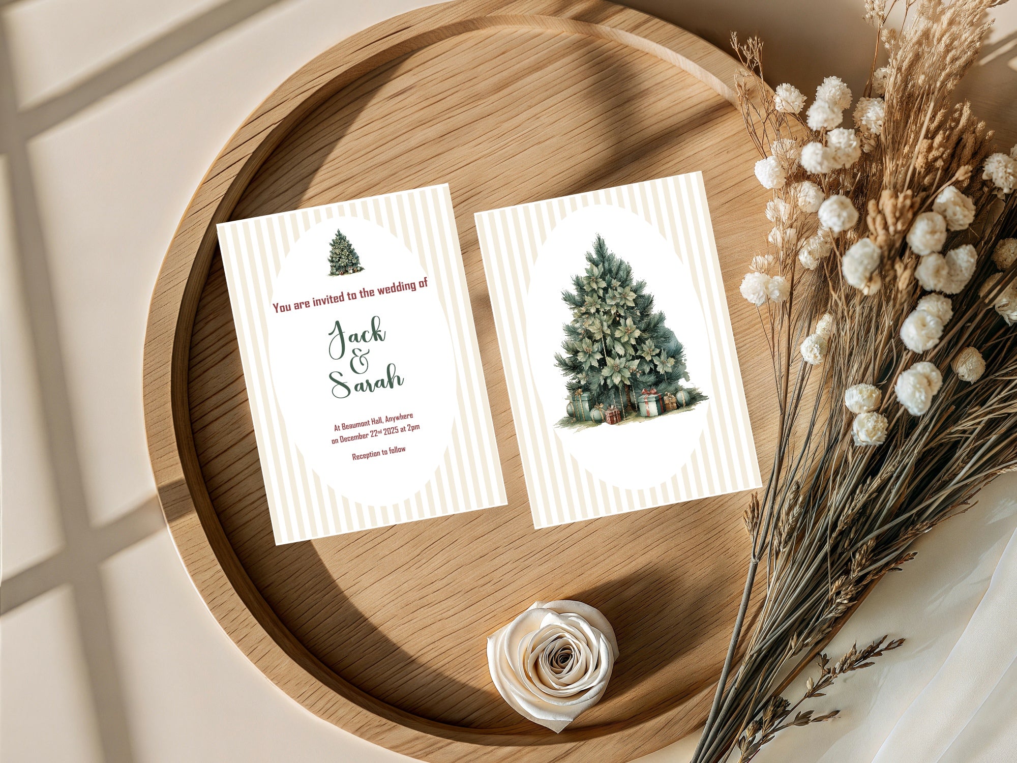 Christmas Tree Winter Wedding Party Invitations & Envelopes | Pack of 10