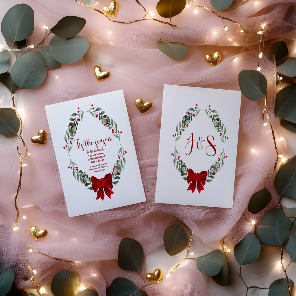 Mistletoe & Bow Wedding Party Invitations & Envelopes | Pack of 10