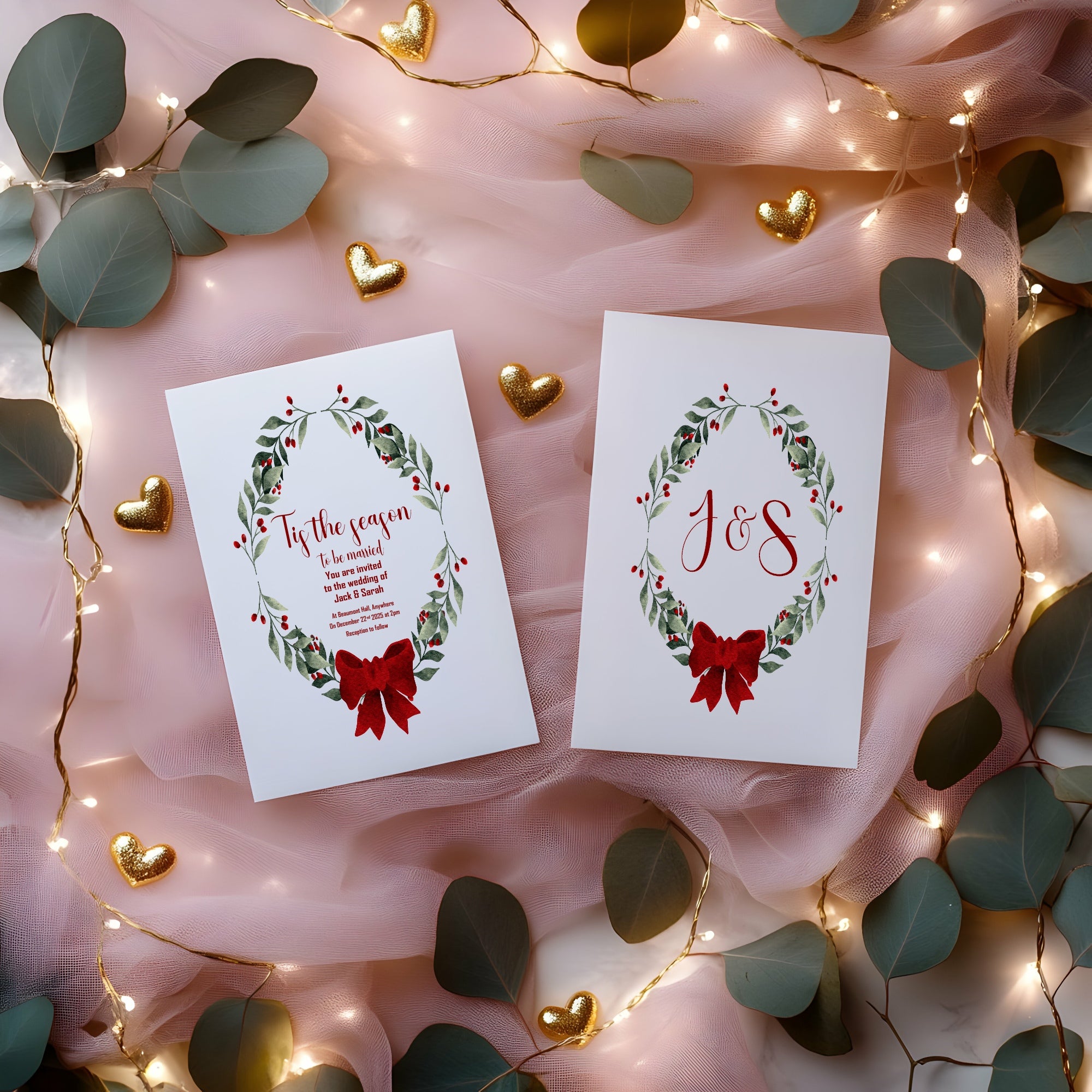 Mistletoe & Bow Wedding Party Invitations & Envelopes | Pack of 10