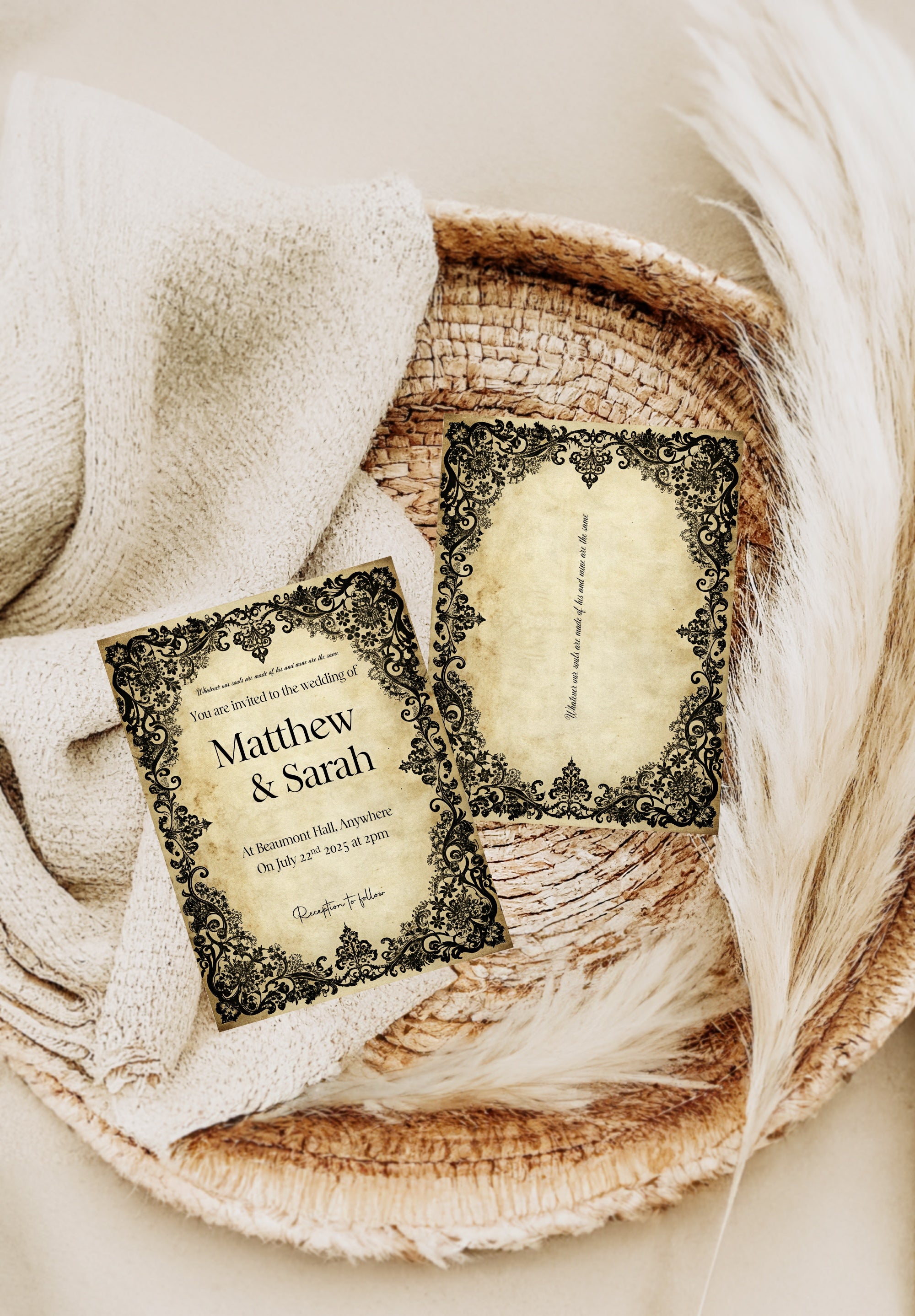 Black Lace Romantic Literature Wedding Party Invitations & Envelopes | Pack of 10