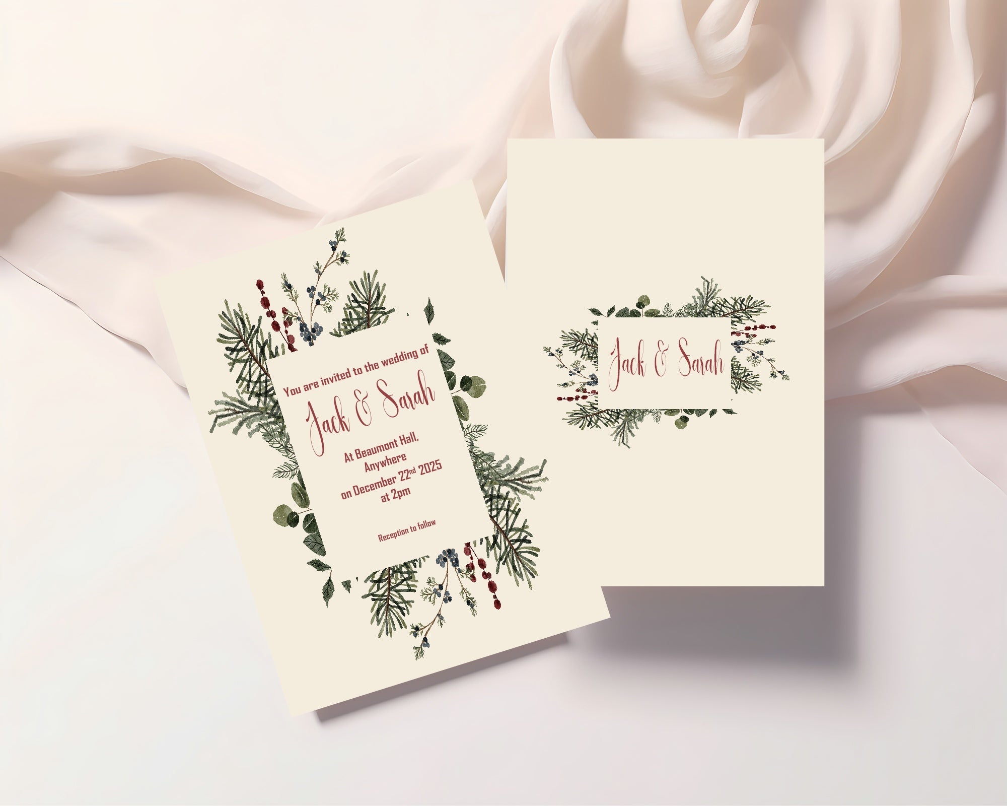 Christmas Greenery Wedding Party Invitations & Envelopes | Pack of 10