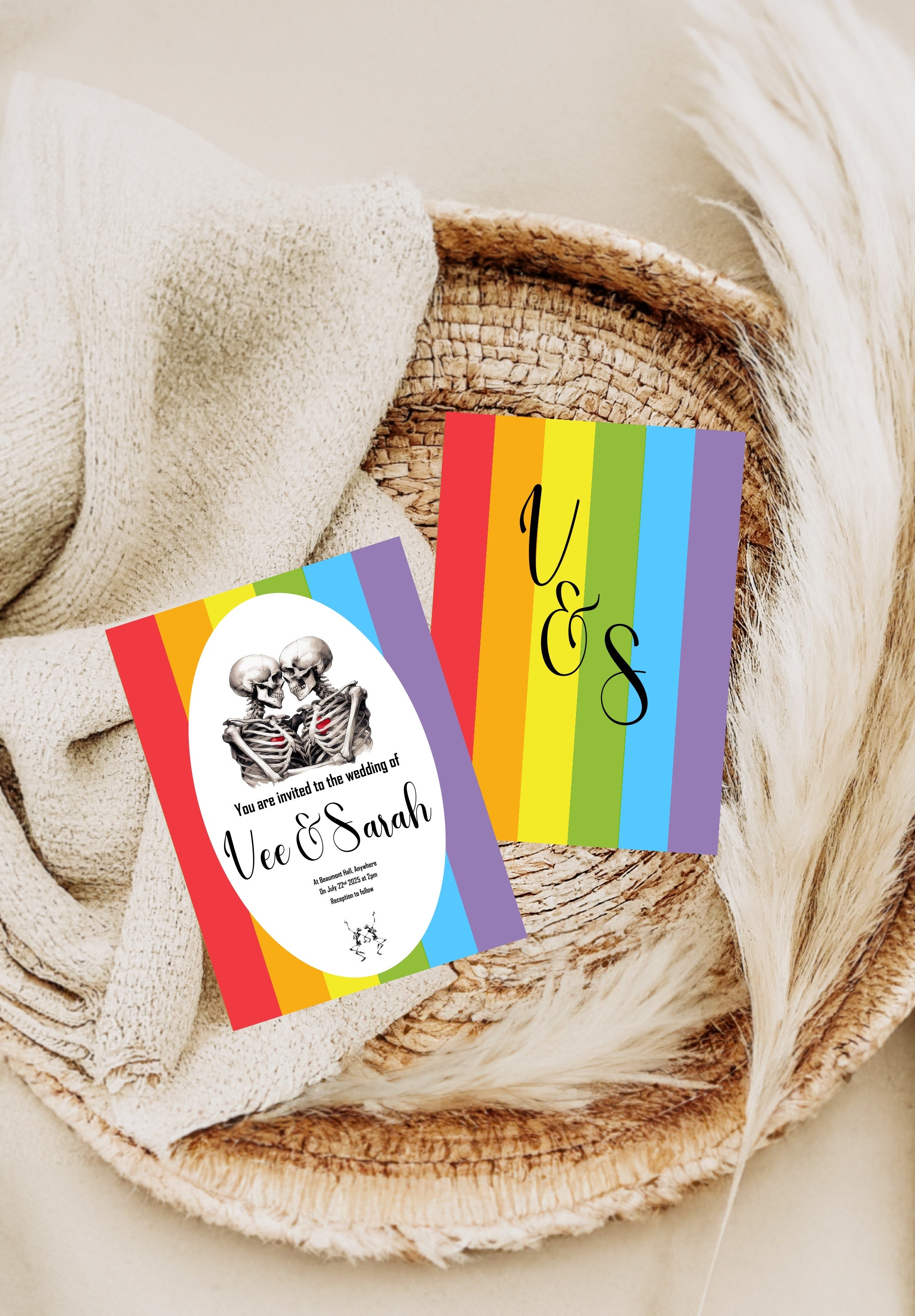 Pride Rainbow Skeletons Wedding Party Invitations & Envelopes | Pack of 10