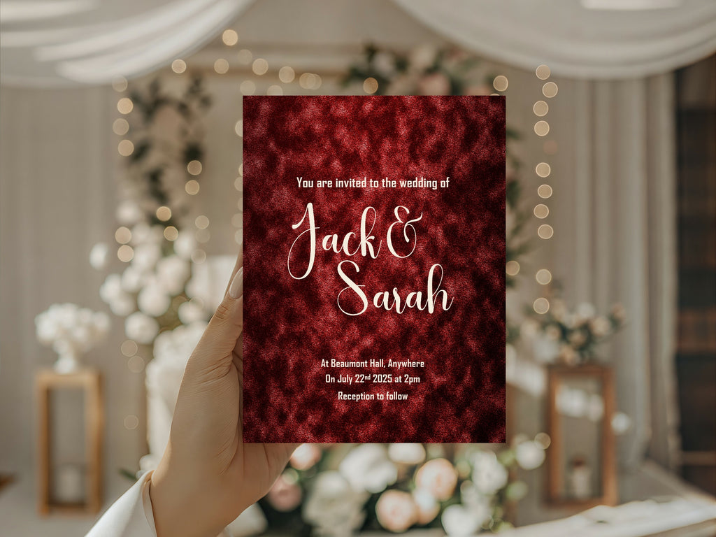 Red Velvet Wedding Party Invitations & Envelopes | Pack of 10
