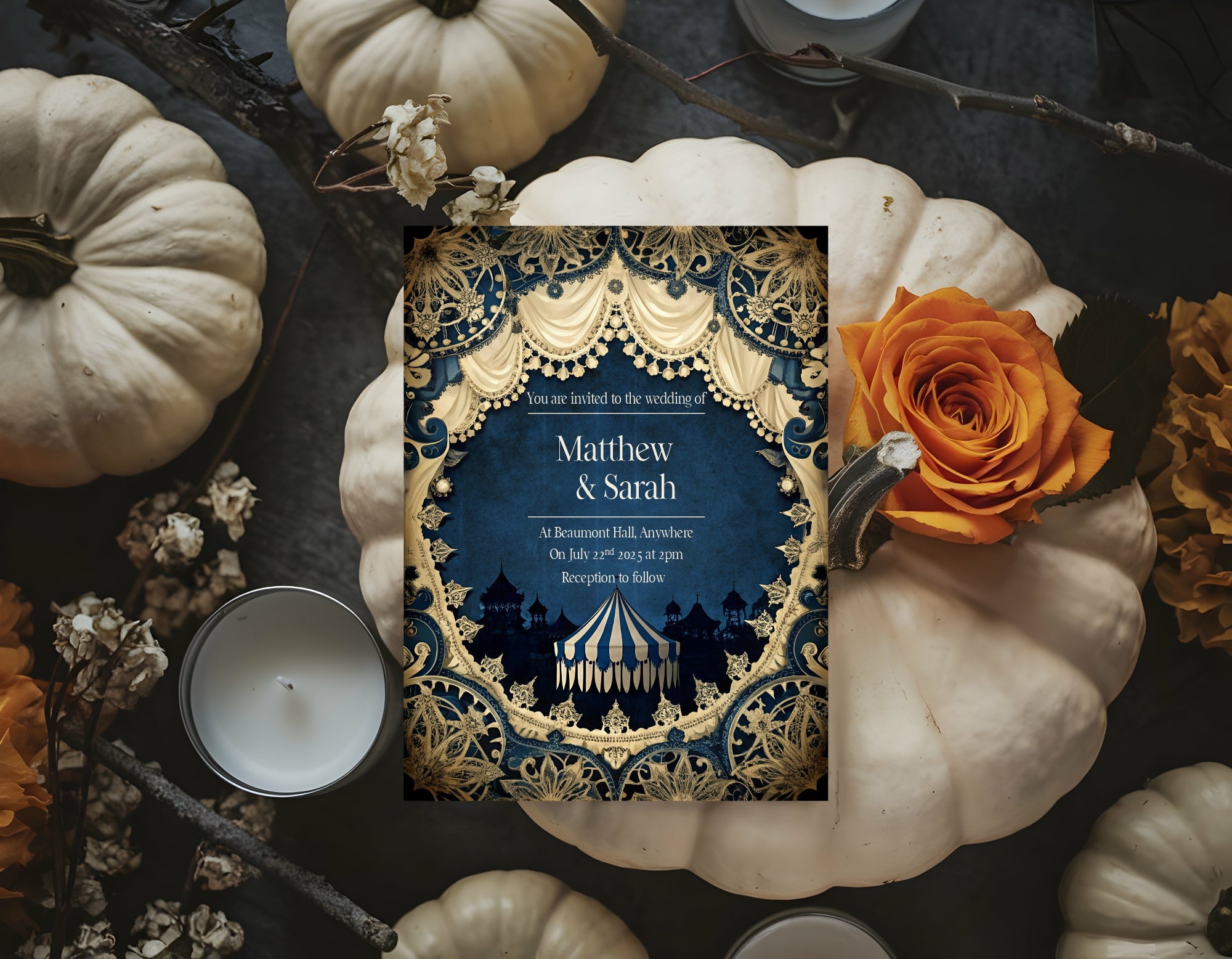 Pack of 10 Alternative Gothic Dark Romance Circus Wedding Invitations