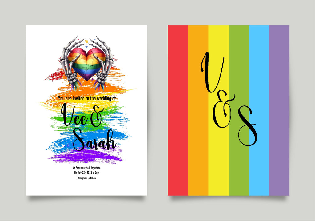 Pride Rainbow Skeleton Hands Wedding Party Invitations & Envelopes | Pack of 10