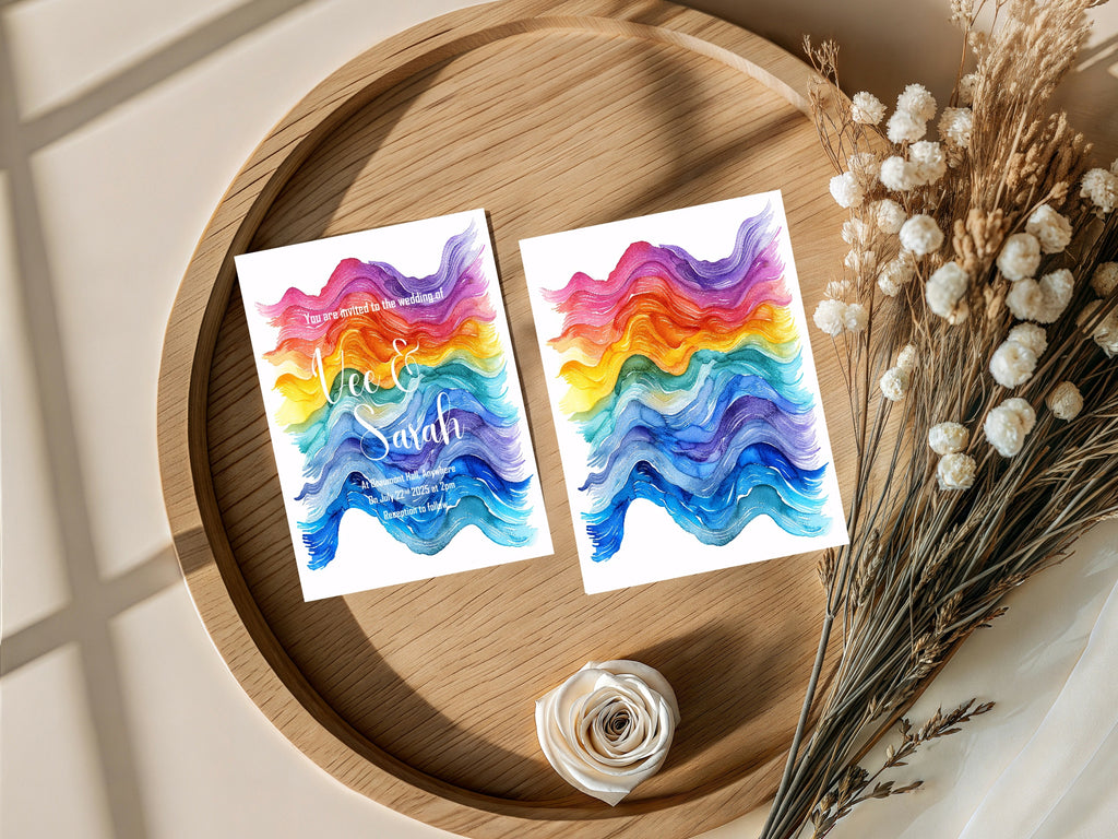 Pride Flag Wave Wedding Party Invitations & Envelopes | Pack of 10