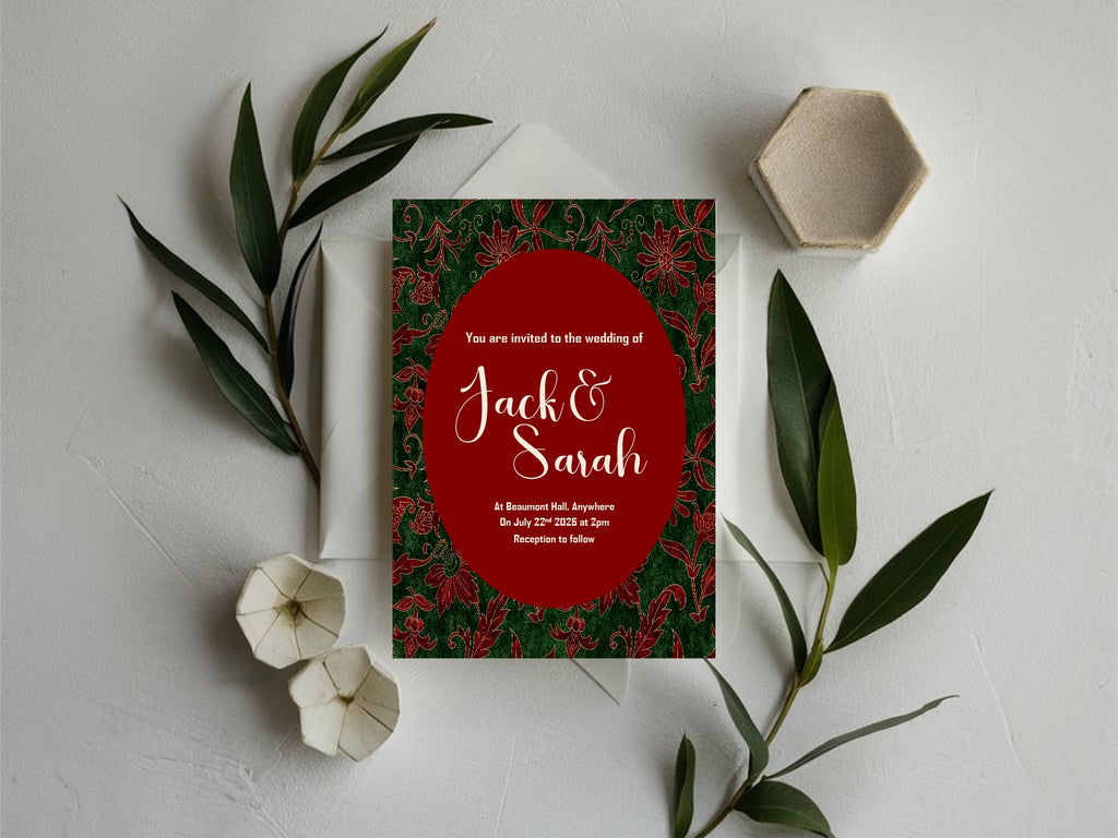 Floral Christmas Patterned Wedding Party Invitations & Envelopes | Pack of 10