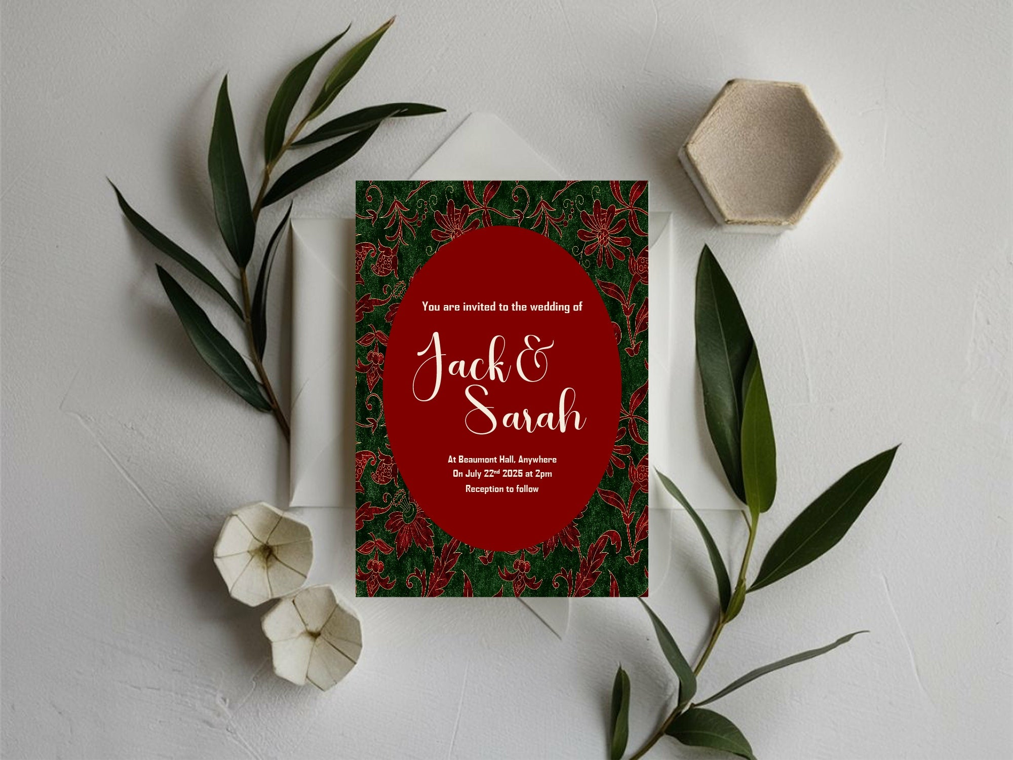 Floral Christmas Patterned Wedding Party Invitations & Envelopes | Pack of 10