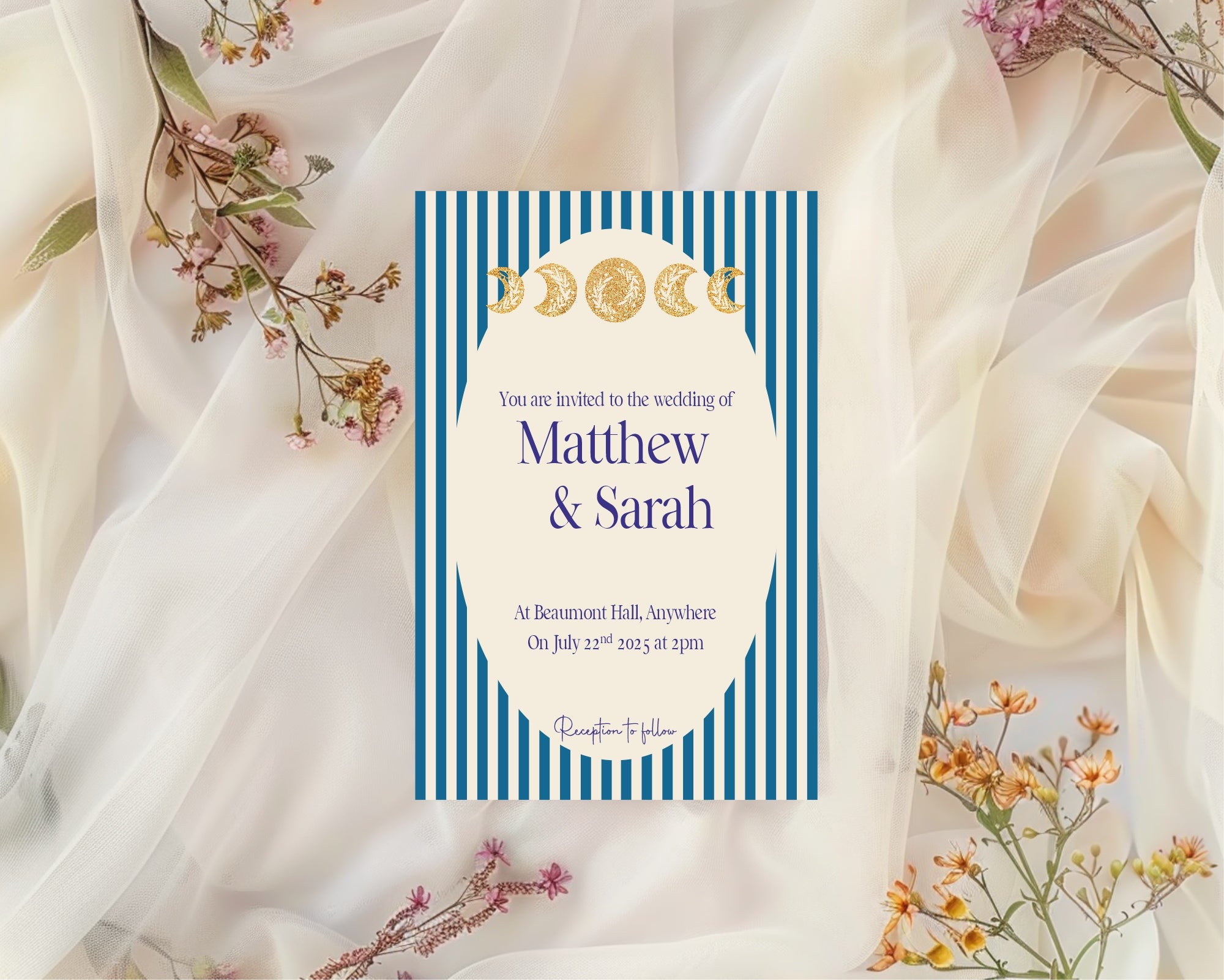 Pack of 10 Alternative Celestial Moon & Sun Wedding Wedding Invitations | Blue