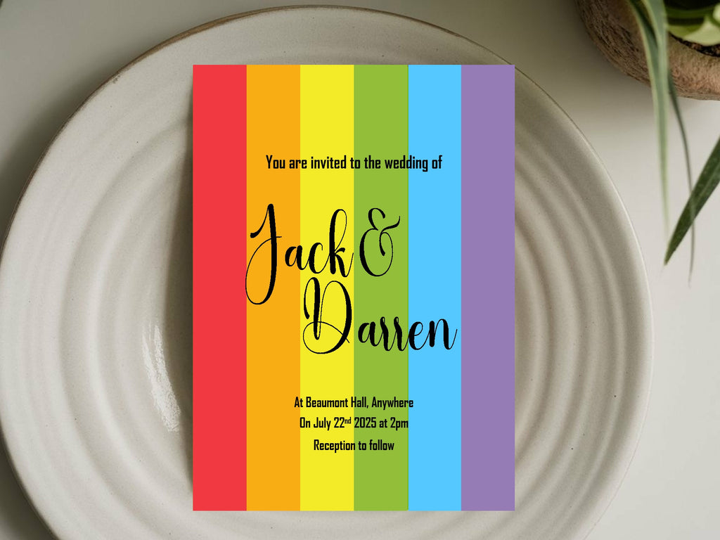 Pride Flag Wedding Party Invitations & Envelopes | Pack of 10