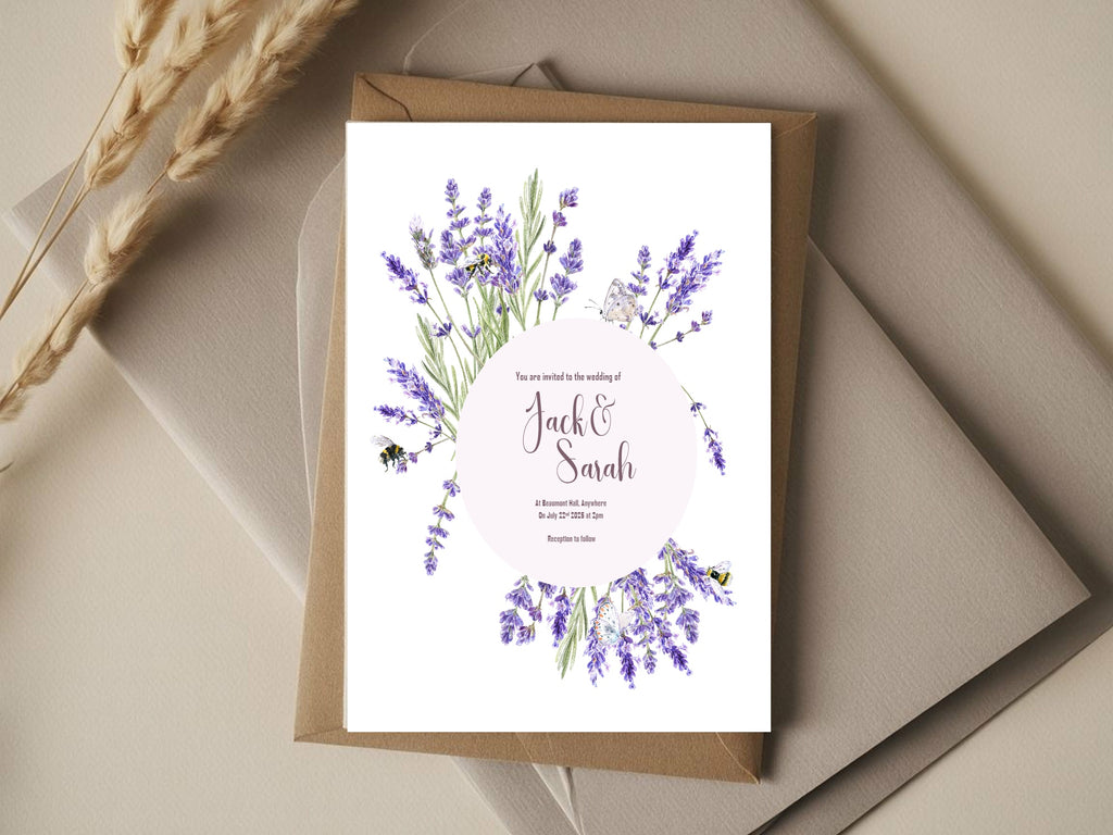 Lavender Wedding Party Invitations & Envelopes | Pack of 10