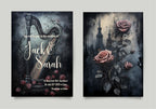 Gothic Harp & Rose Wedding Party Invitations & Envelopes | Pack of 10