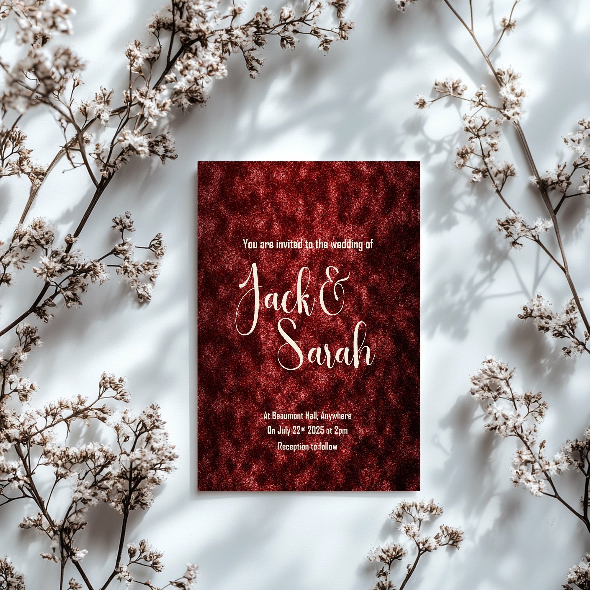 Red Velvet Wedding Party Invitations & Envelopes | Pack of 10