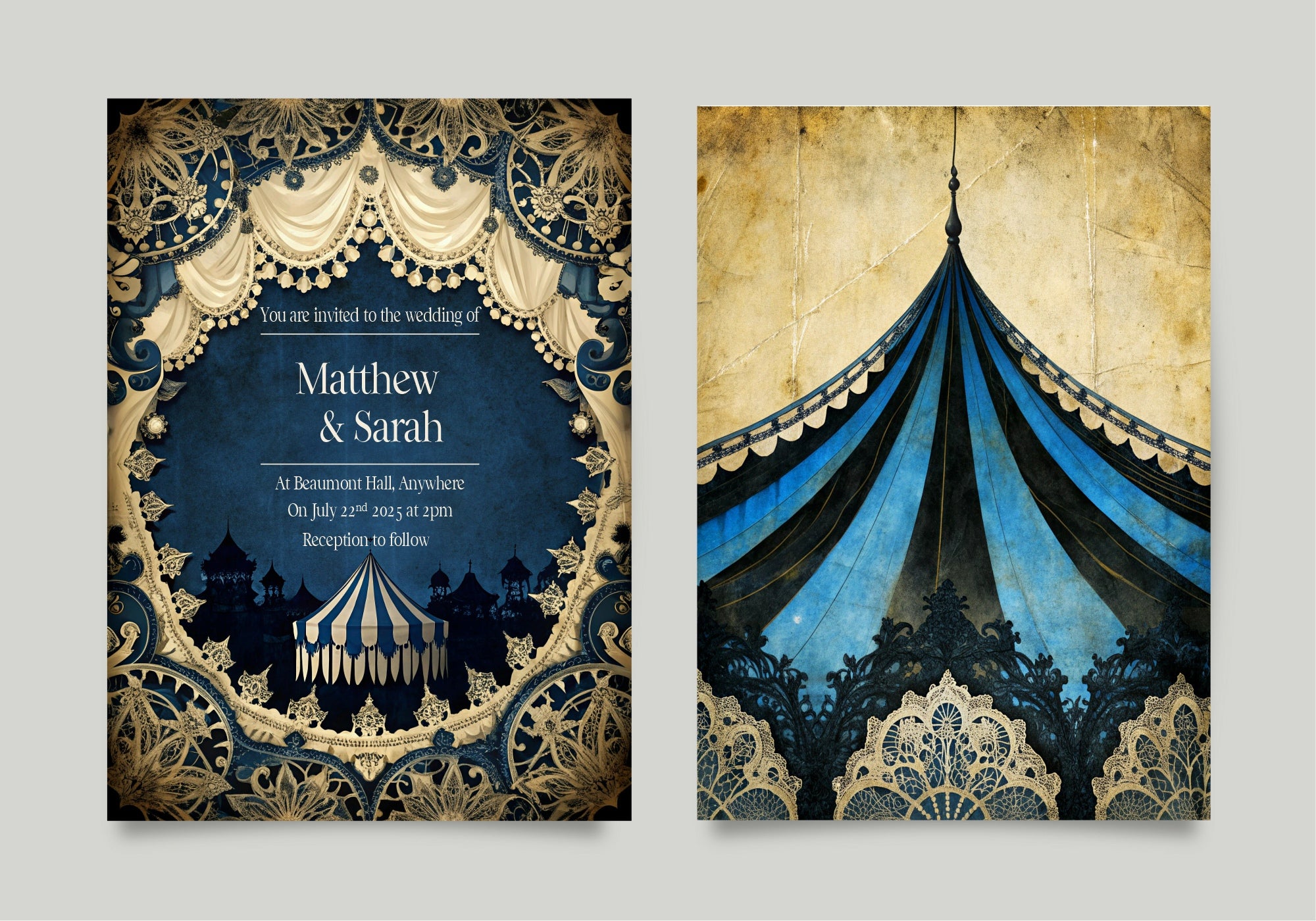 Pack of 10 Alternative Gothic Dark Romance Circus Wedding Invitations