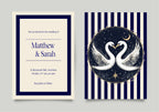 Celestial Swan In Love Wedding Invitations – Alternative Striped Moon Party Invites (Pack of 10)