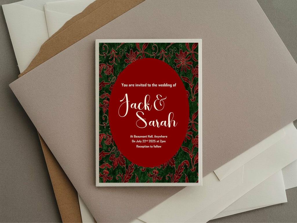 Floral Christmas Patterned Wedding Party Invitations & Envelopes | Pack of 10