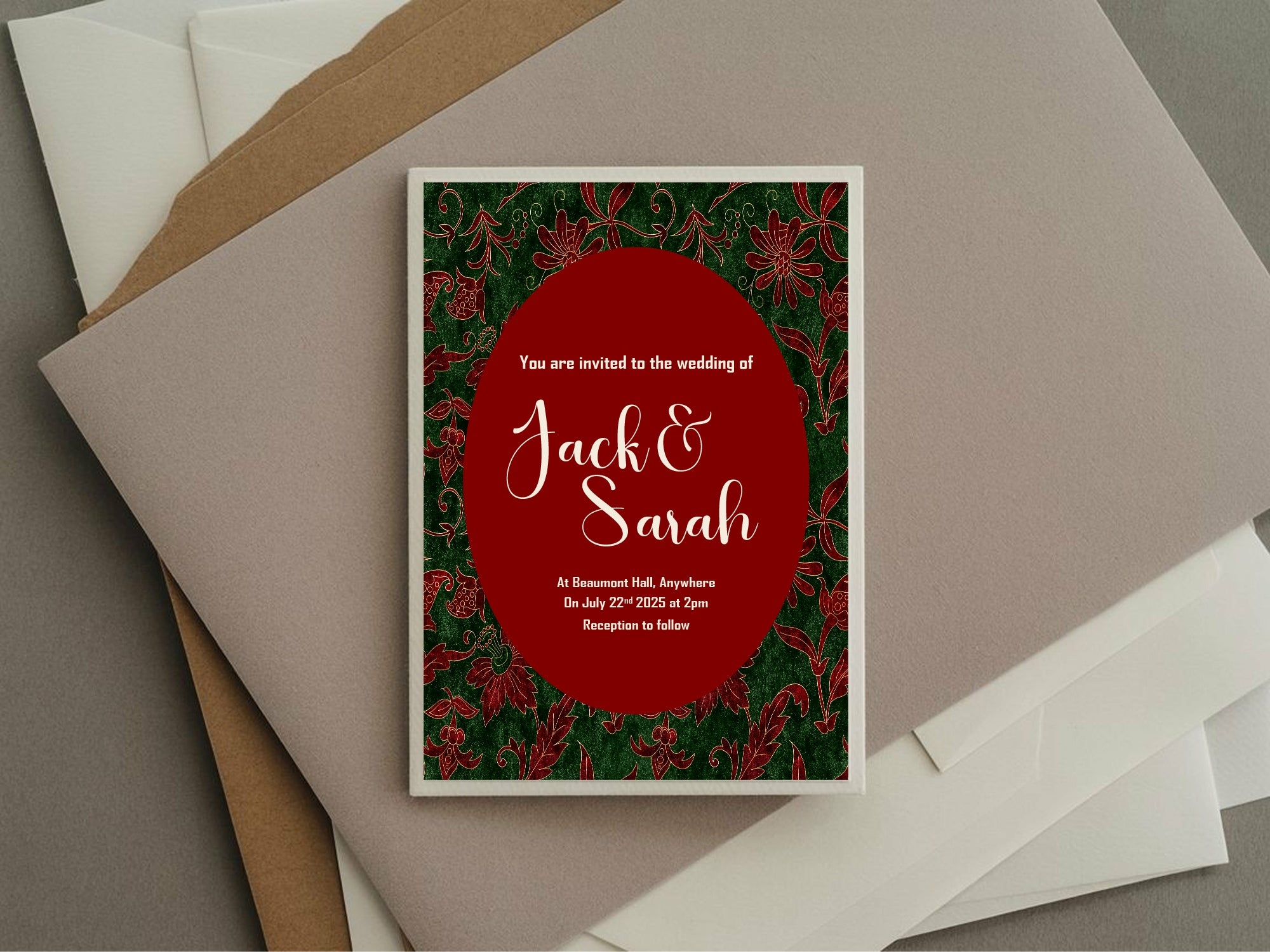 Floral Christmas Patterned Wedding Party Invitations & Envelopes | Pack of 10