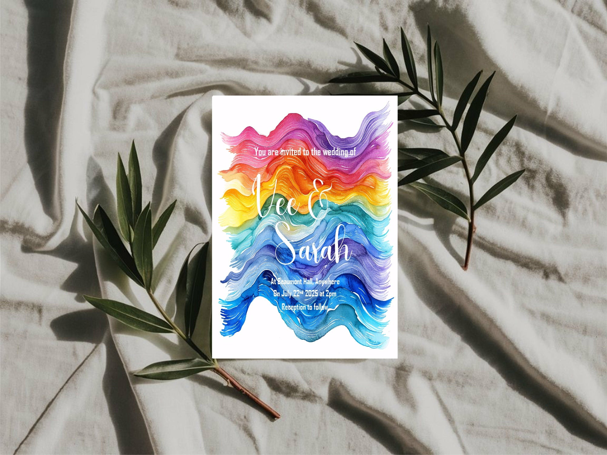 Pride Flag Wave Wedding Party Invitations & Envelopes | Pack of 10