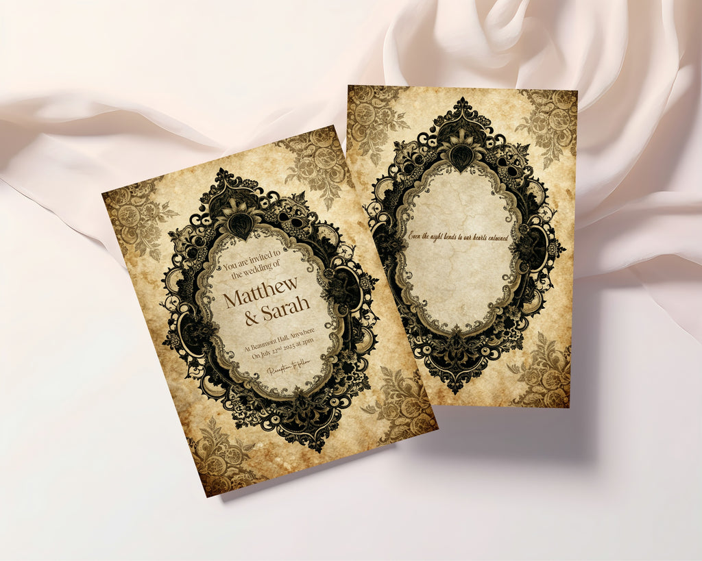 Black Lace Oval Frame Wedding Invitation Suite Bundle