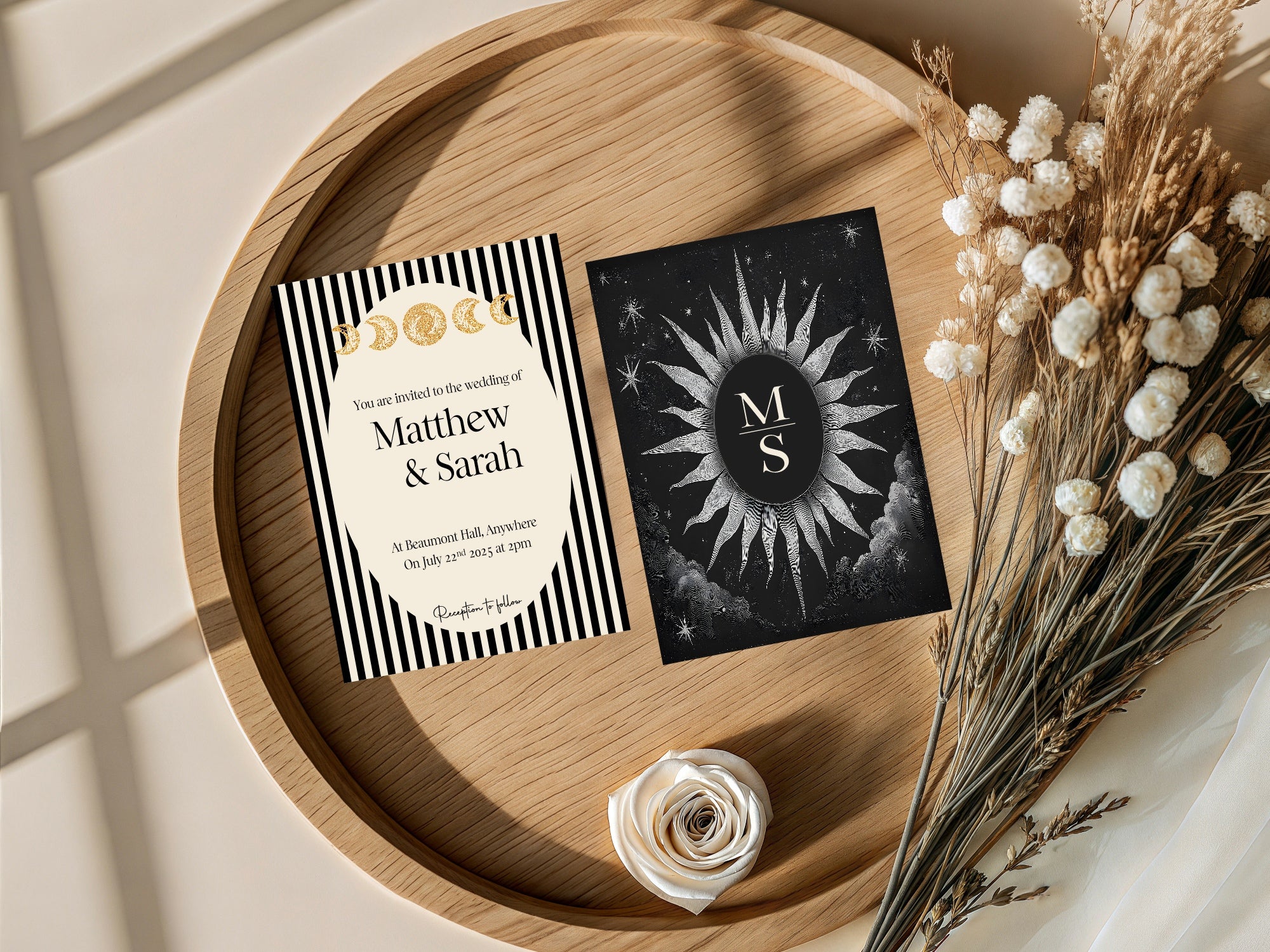 Pack of 10 Alternative Celestial Moon & Sun Wedding Wedding Invitations