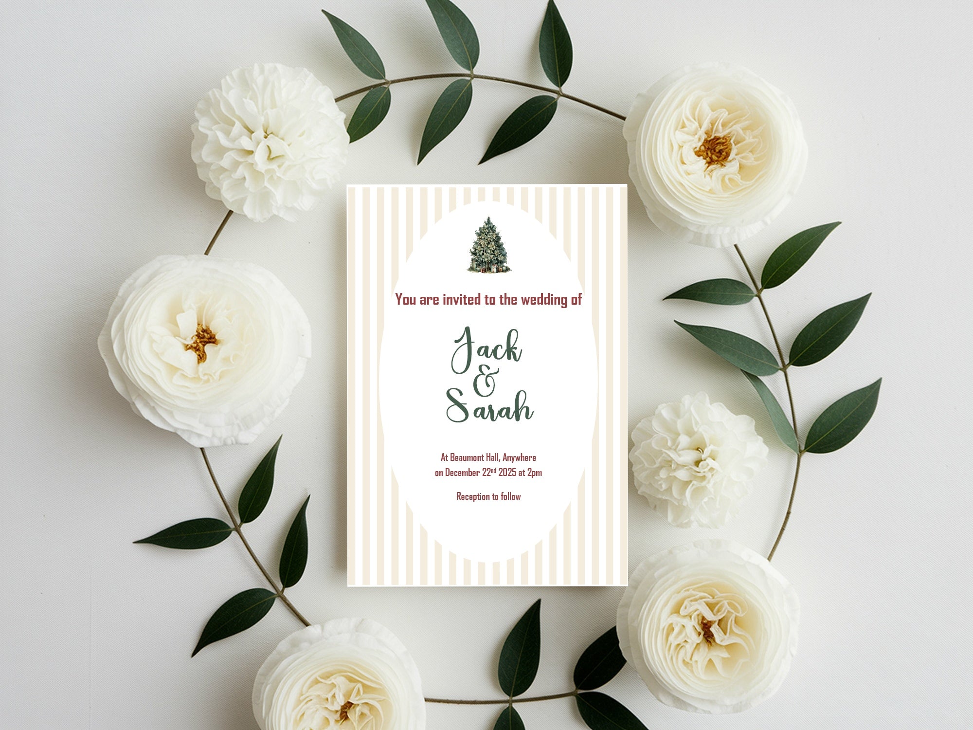 Christmas Tree Winter Wedding Party Invitations & Envelopes | Pack of 10