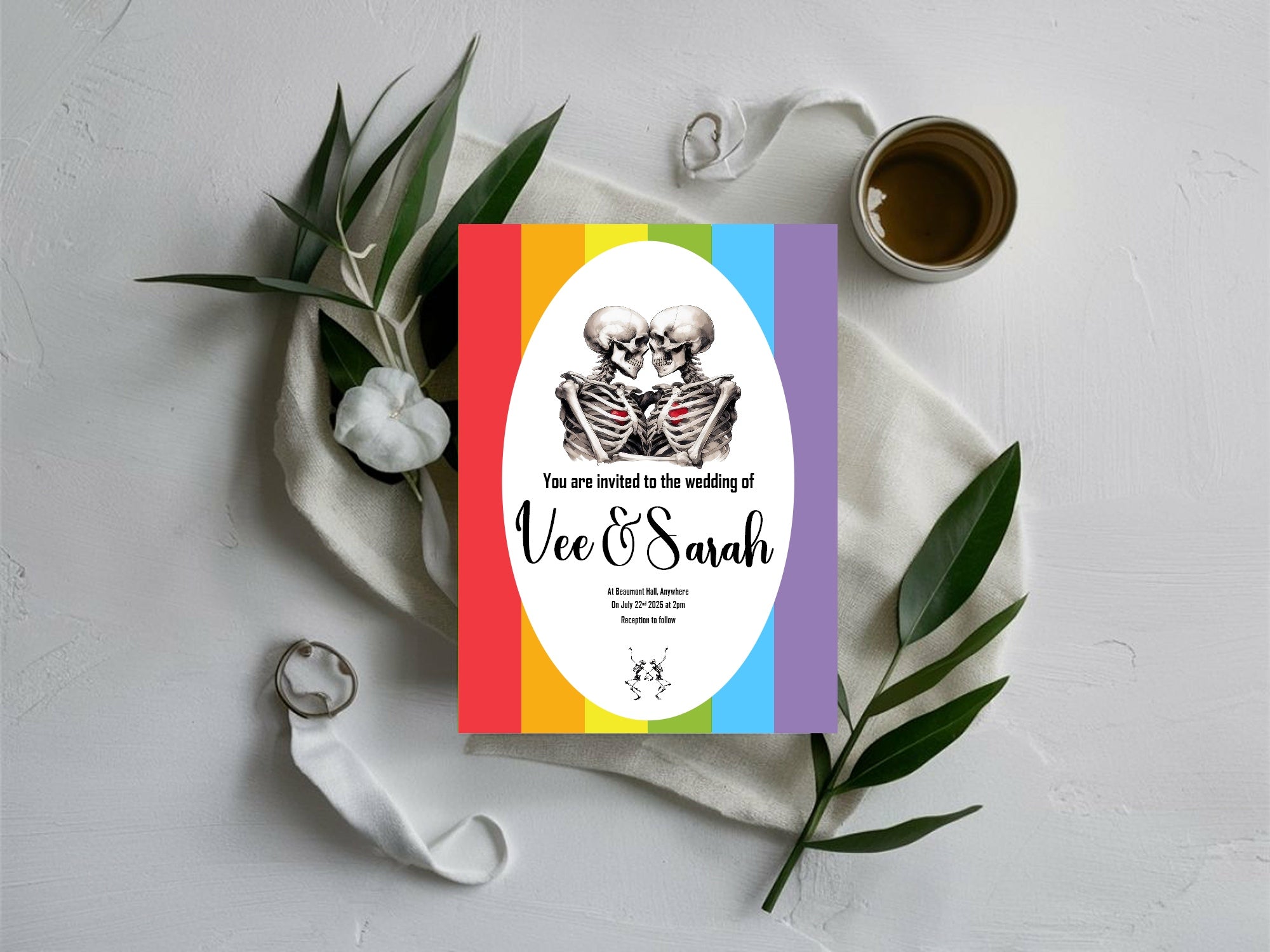 Pride Rainbow Skeletons Wedding Party Invitations & Envelopes | Pack of 10