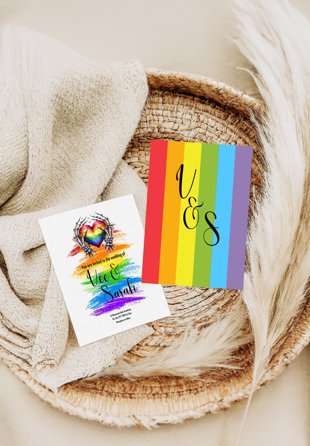 Pride Rainbow Skeleton Hands Wedding Party Invitations & Envelopes | Pack of 10