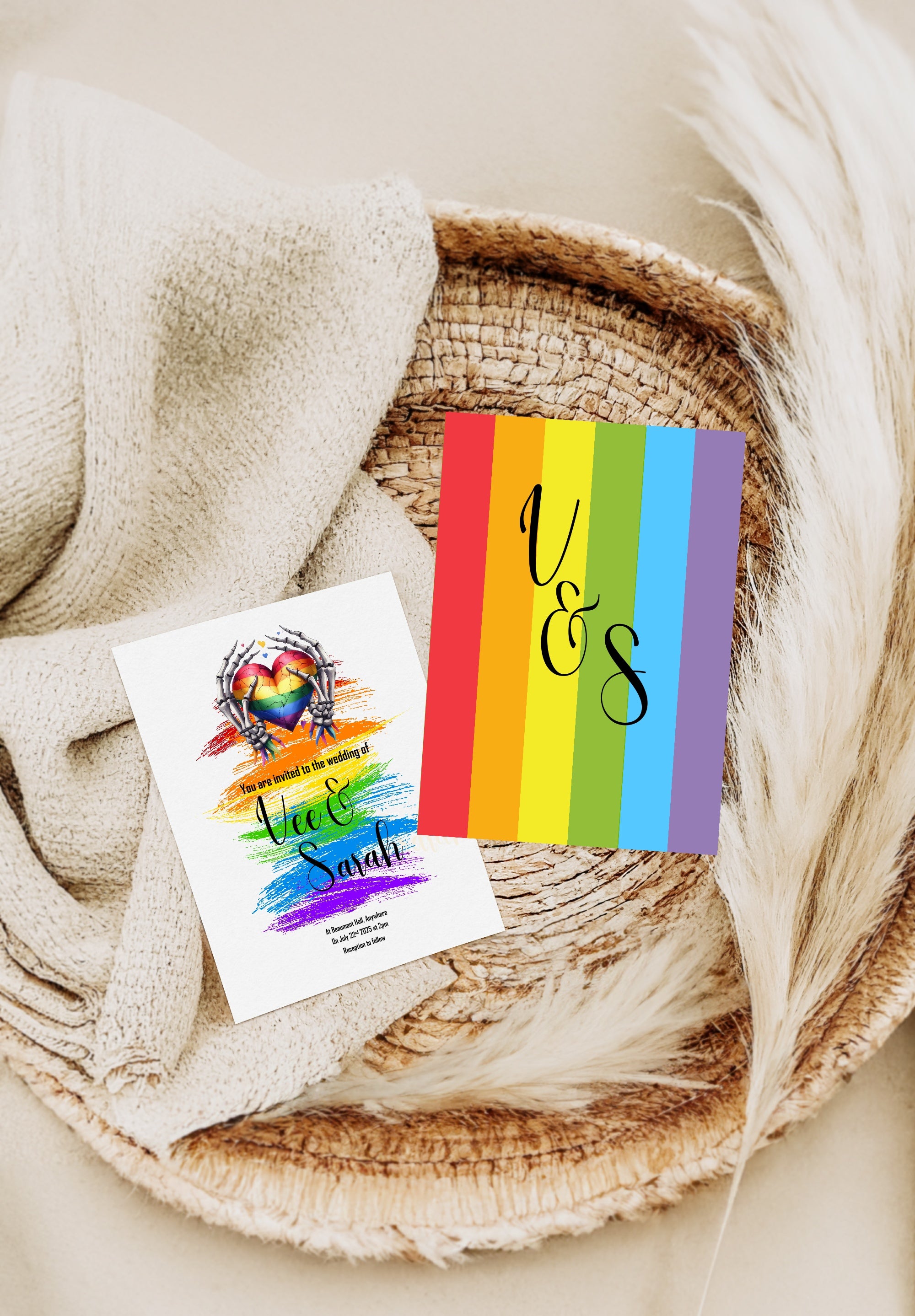 Pride Rainbow Skeleton Hands Wedding Party Invitations & Envelopes | Pack of 10