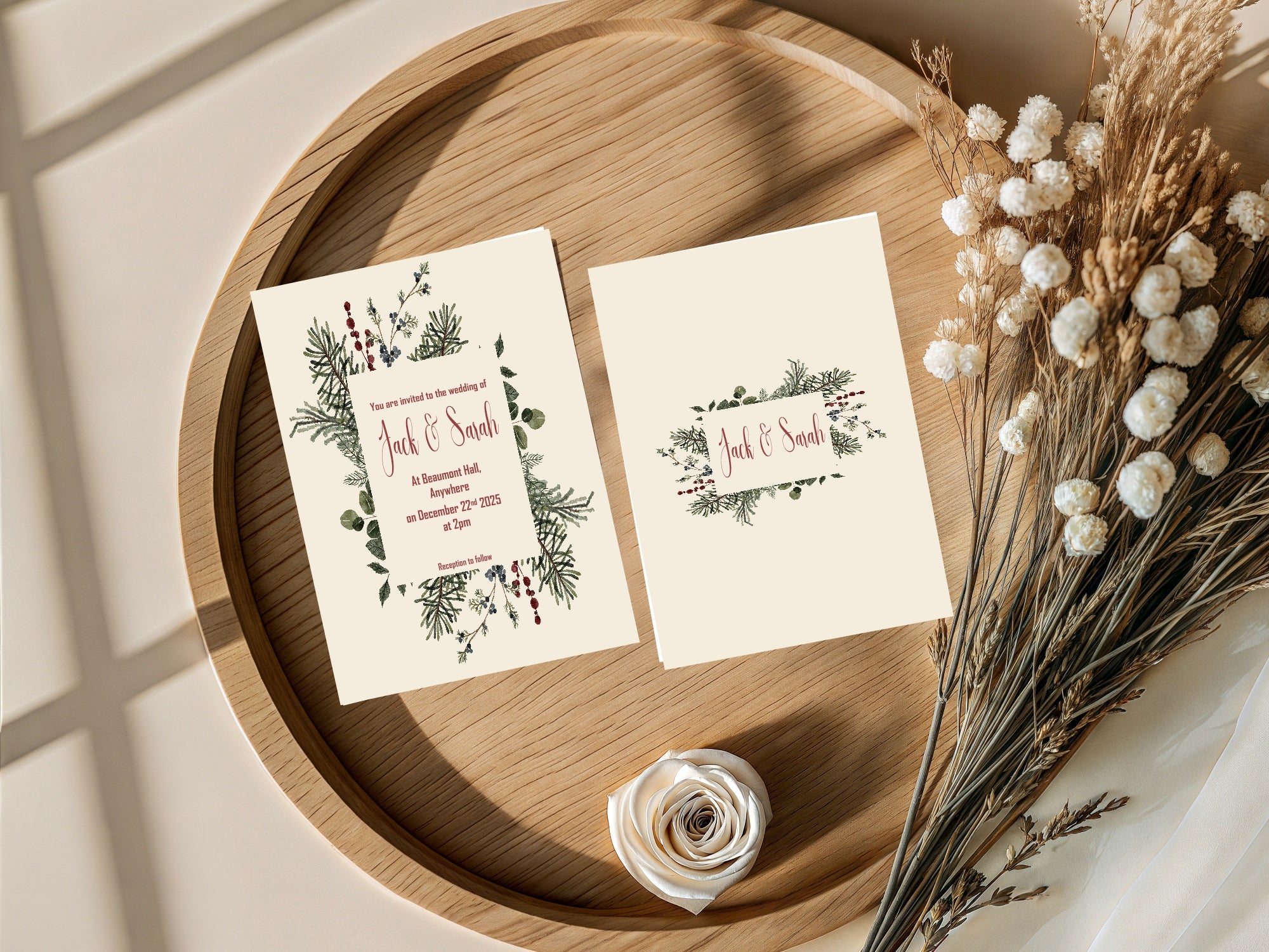 Christmas Greenery Wedding Party Invitations & Envelopes | Pack of 10