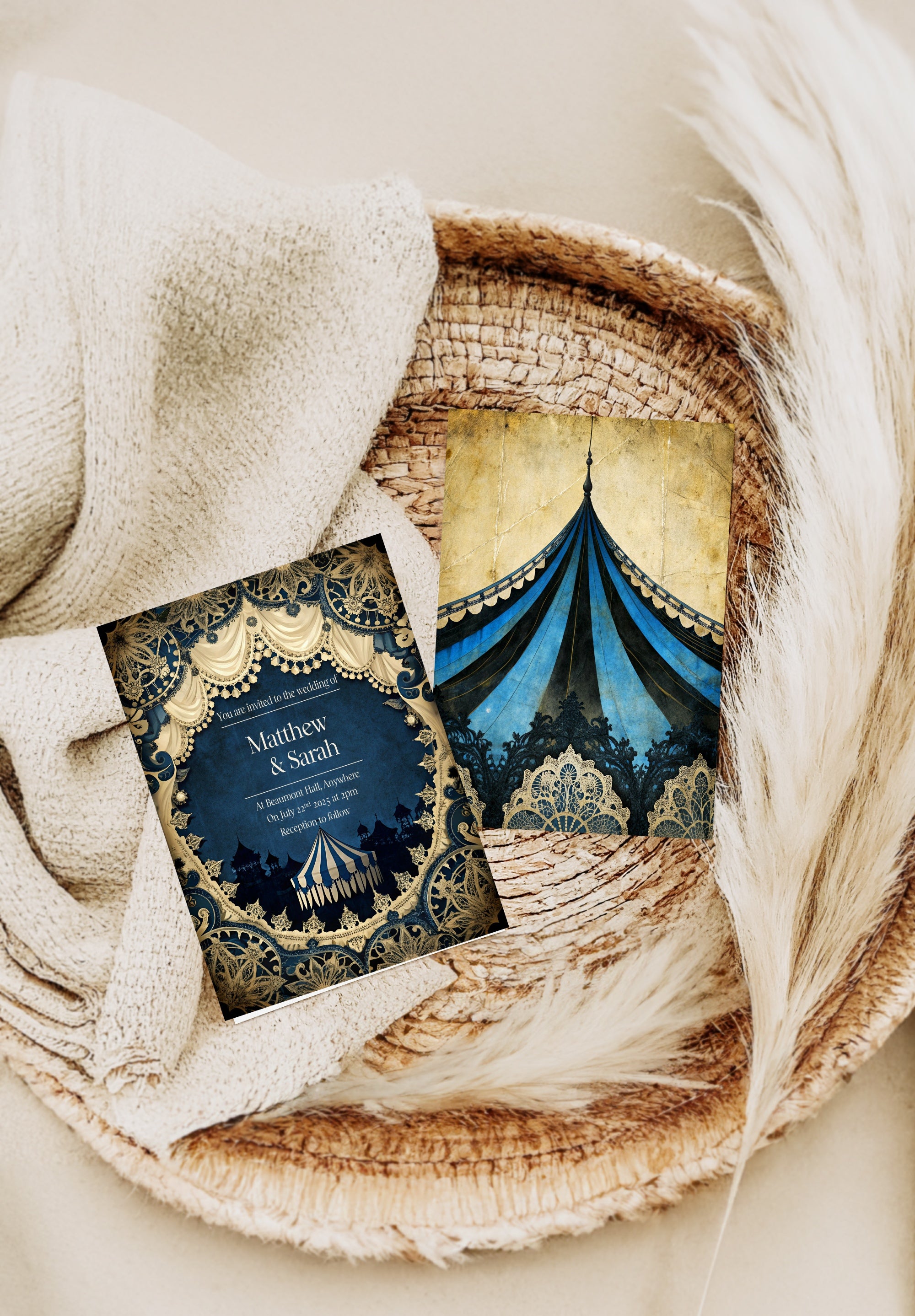 Pack of 10 Alternative Gothic Dark Romance Circus Wedding Invitations