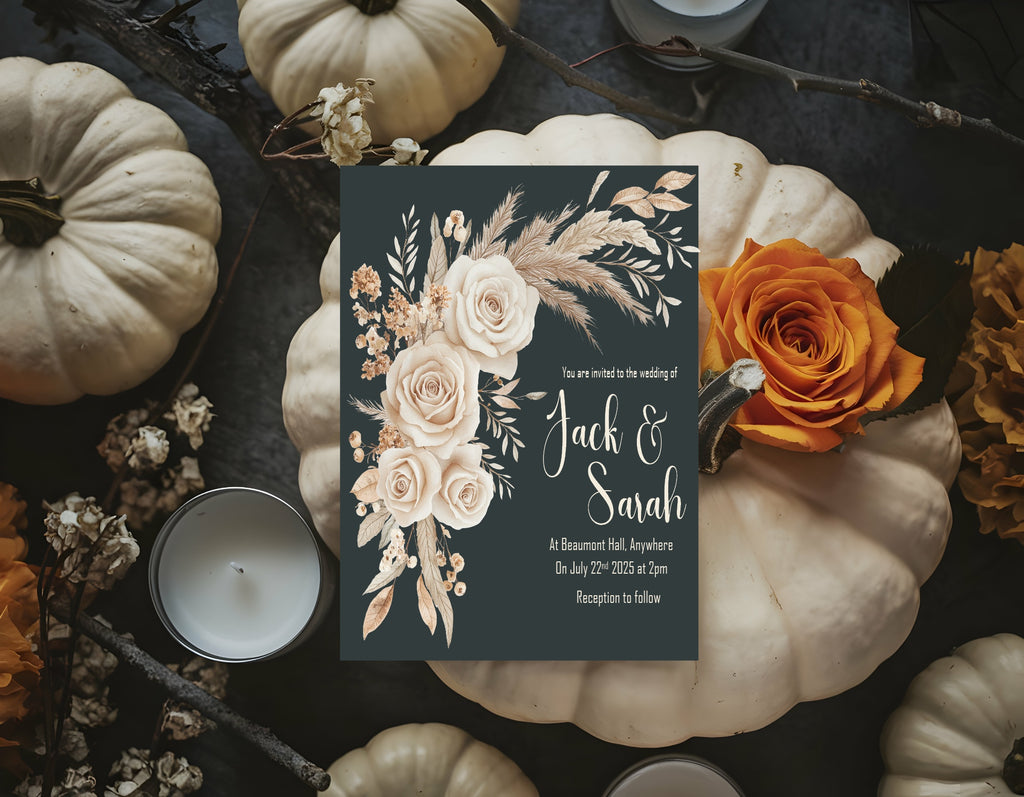 Dark Boho Wedding Party Invitations & Envelopes | Pack of 10