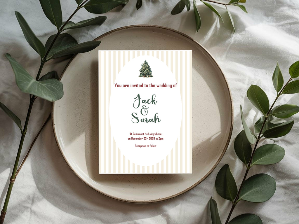 Christmas Tree Winter Wedding Party Invitations & Envelopes | Pack of 10