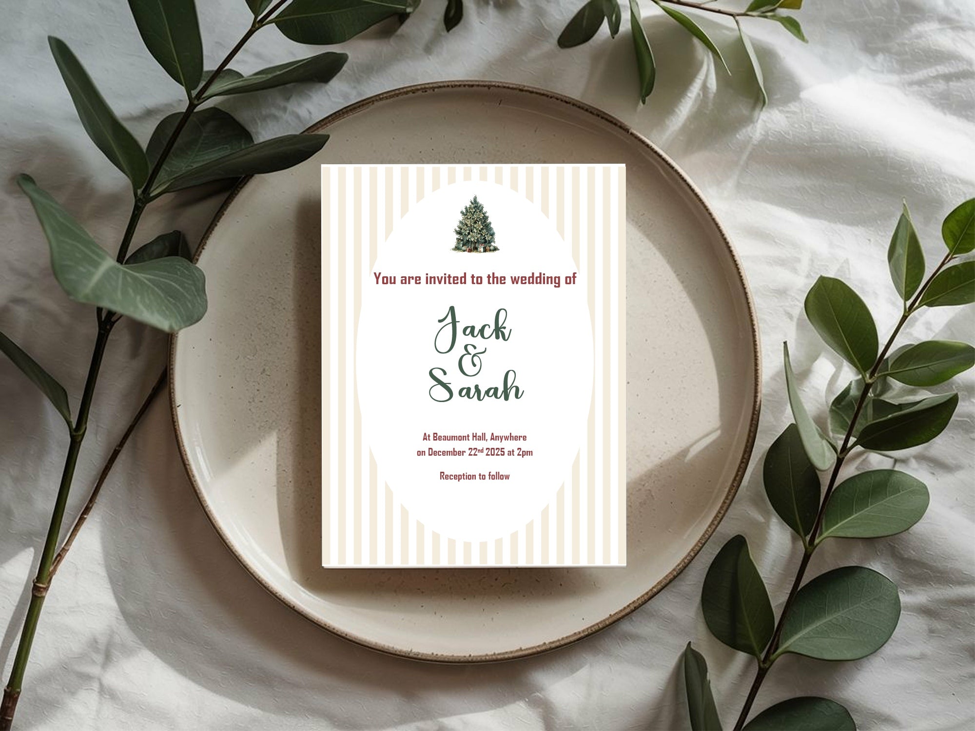 Christmas Tree Winter Wedding Party Invitations & Envelopes | Pack of 10