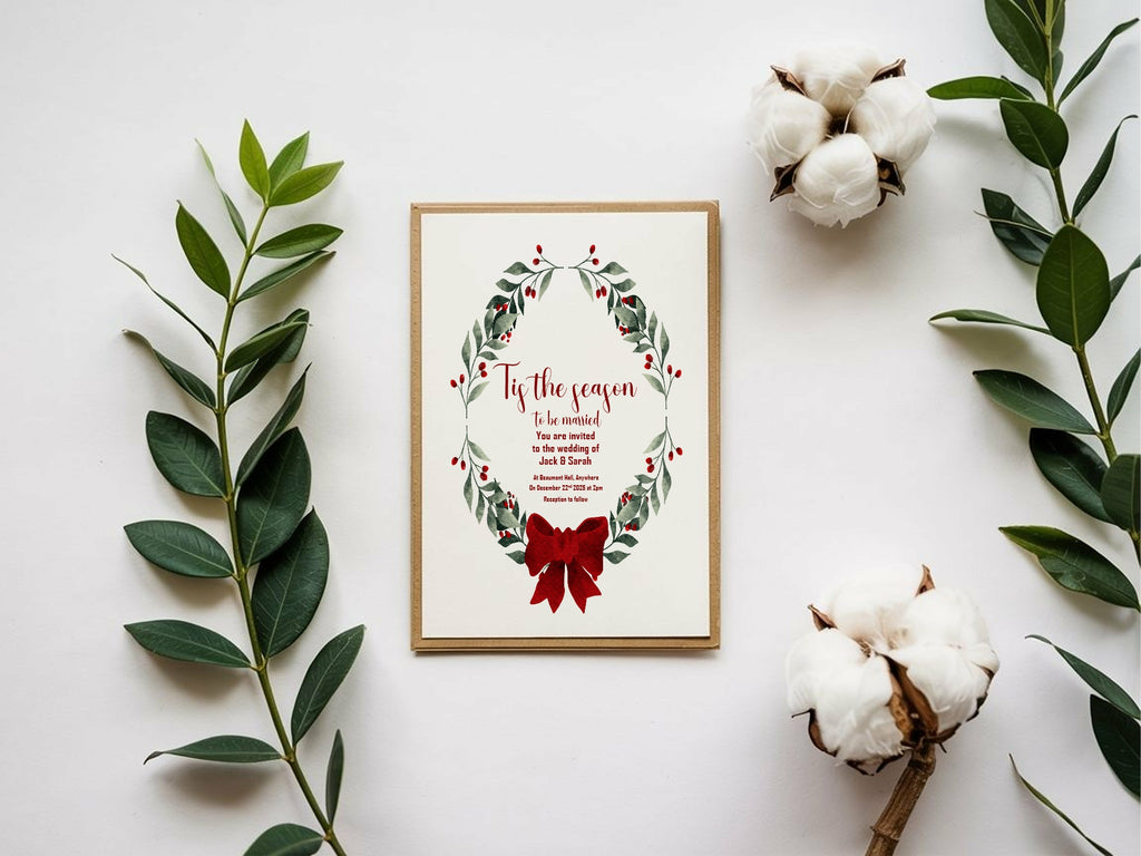 Mistletoe & Bow Wedding Party Invitations & Envelopes | Pack of 10