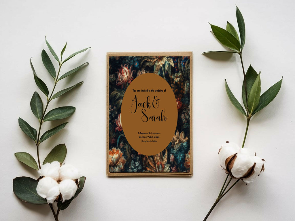 Moody Floral Wedding Party Invitations & Envelopes | Pack of 10