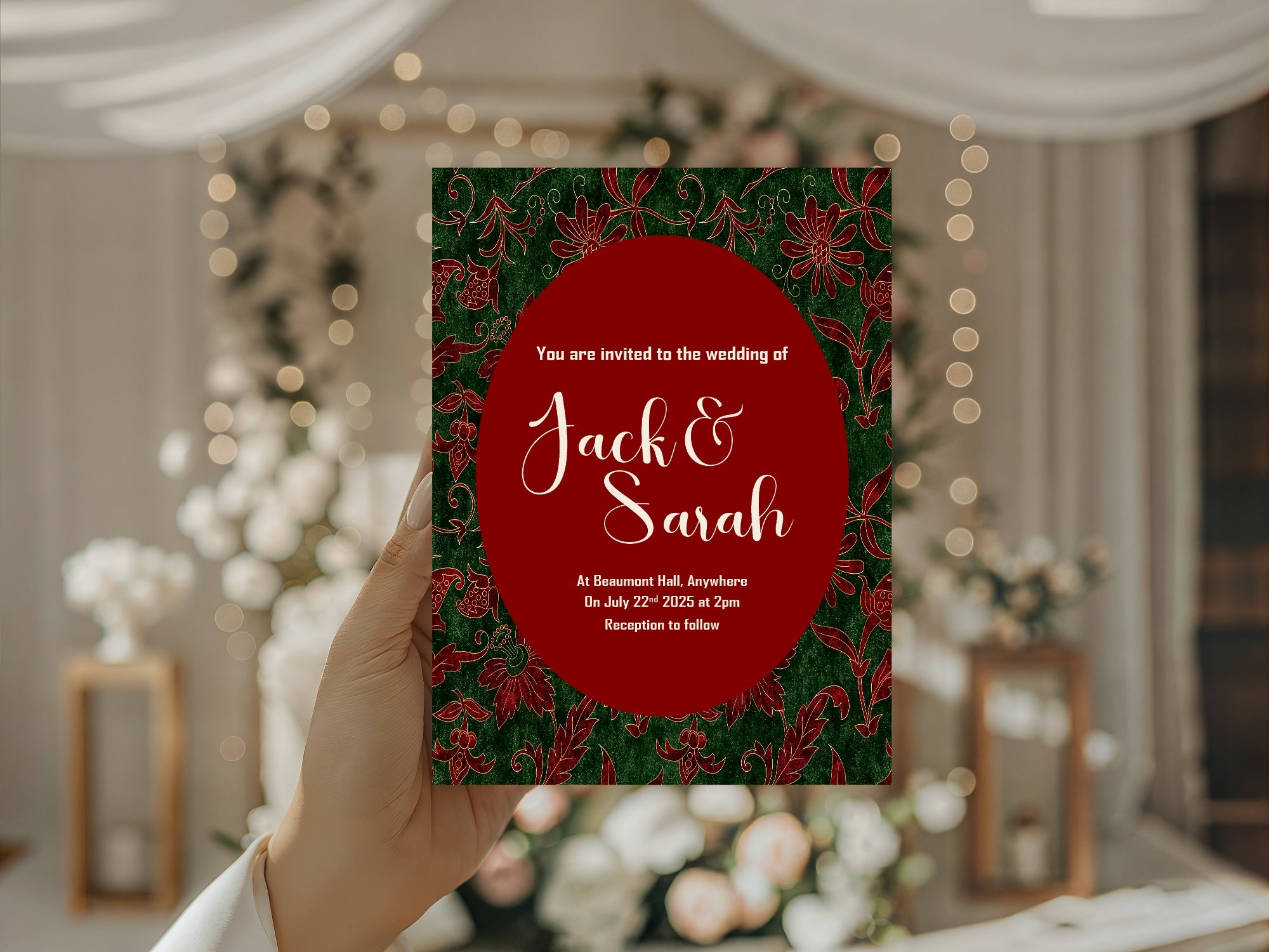 Floral Christmas Patterned Wedding Party Invitations & Envelopes | Pack of 10