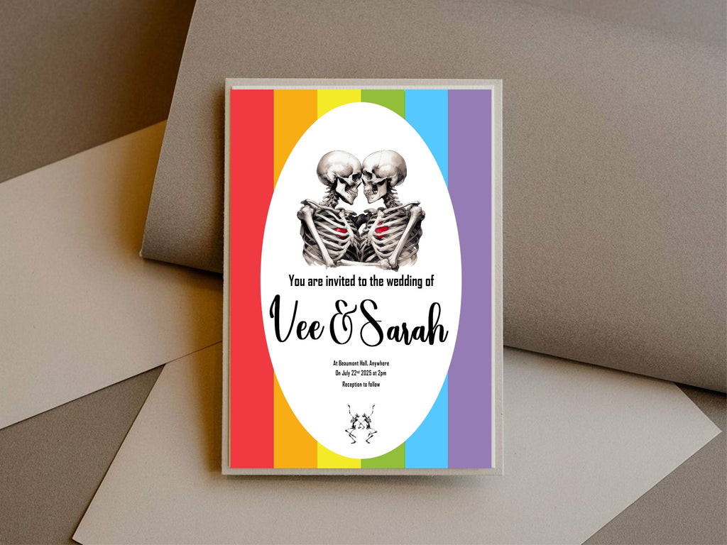 Pride Rainbow Skeletons Wedding Party Invitations & Envelopes | Pack of 10