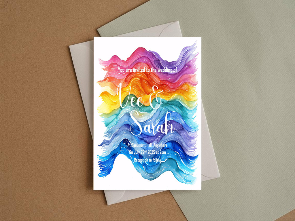 Pride Flag Wave Wedding Party Invitations & Envelopes | Pack of 10
