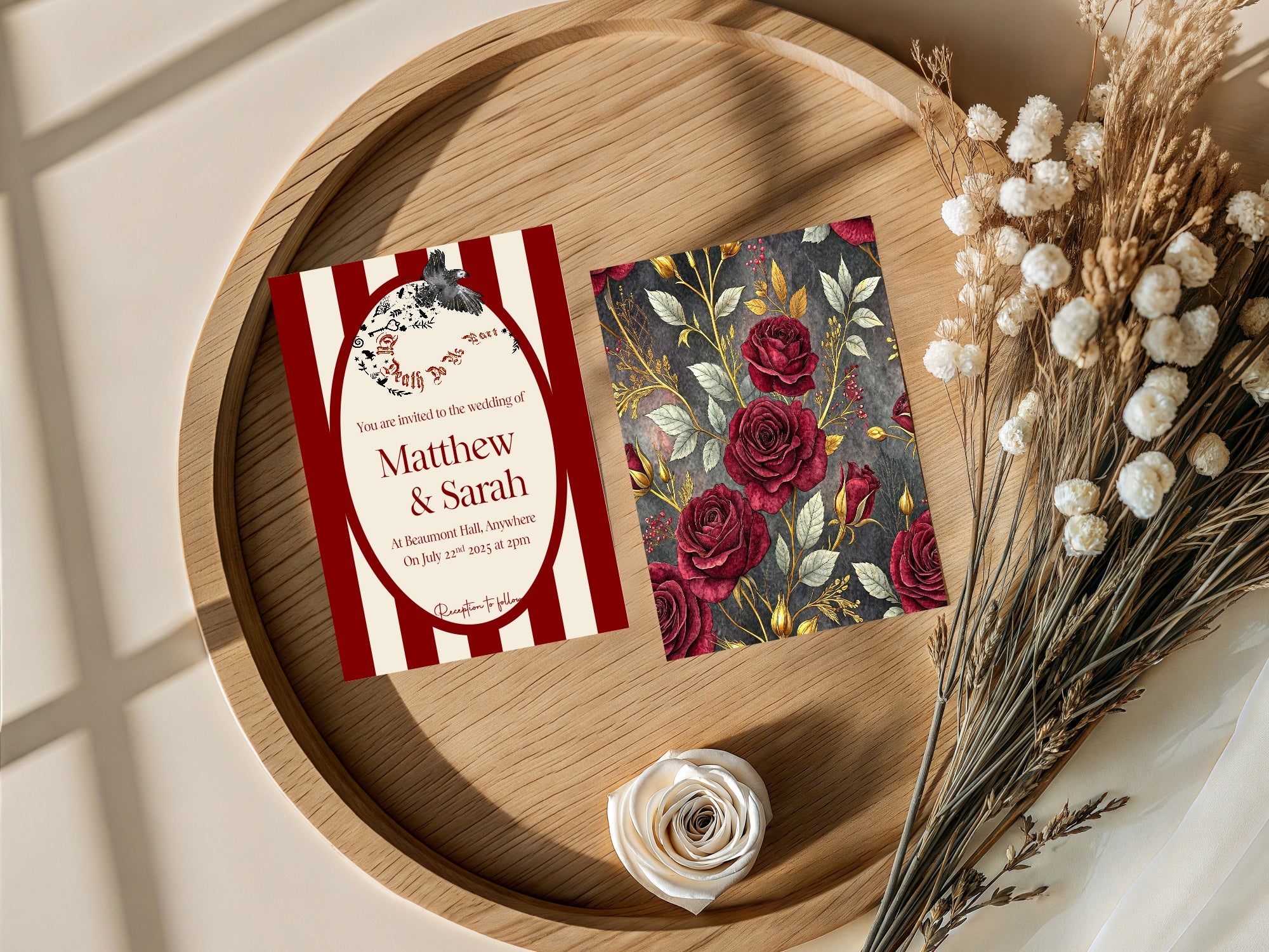 Pack of 10 Gothic Bird “Til Death Do Us Part” Wedding Invitations