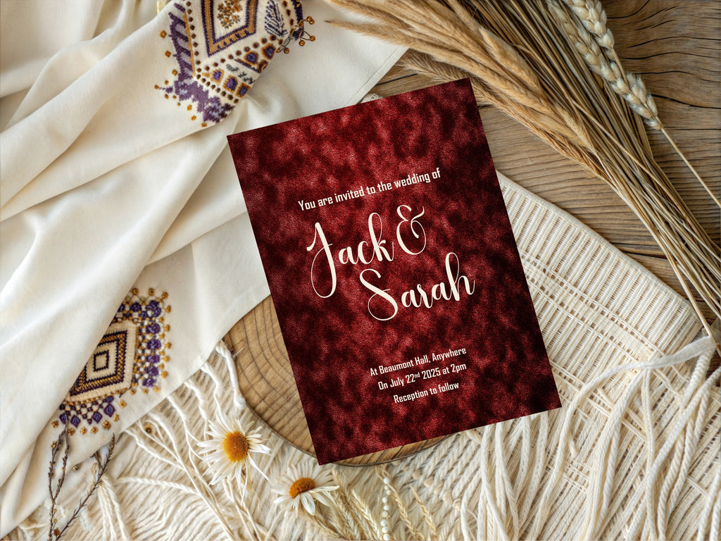 Red Velvet Wedding Party Invitations & Envelopes | Pack of 10