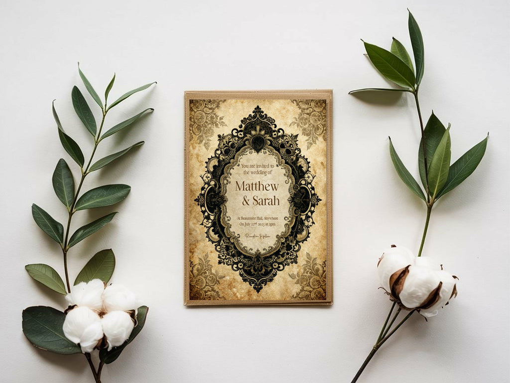 Black Lace Oval Frame Wedding Invitation Suite Bundle
