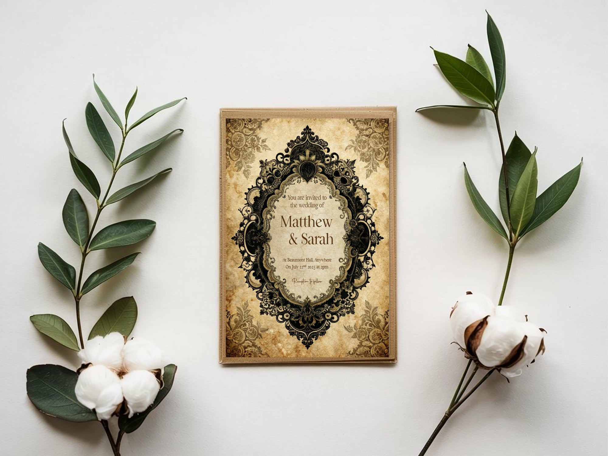 Black Lace Oval Frame Wedding Invitation Suite Bundle