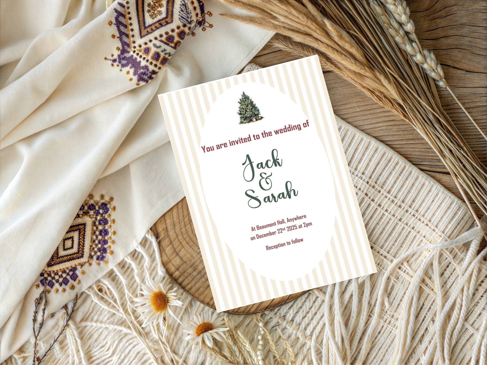 Christmas Tree Winter Wedding Party Invitations & Envelopes | Pack of 10