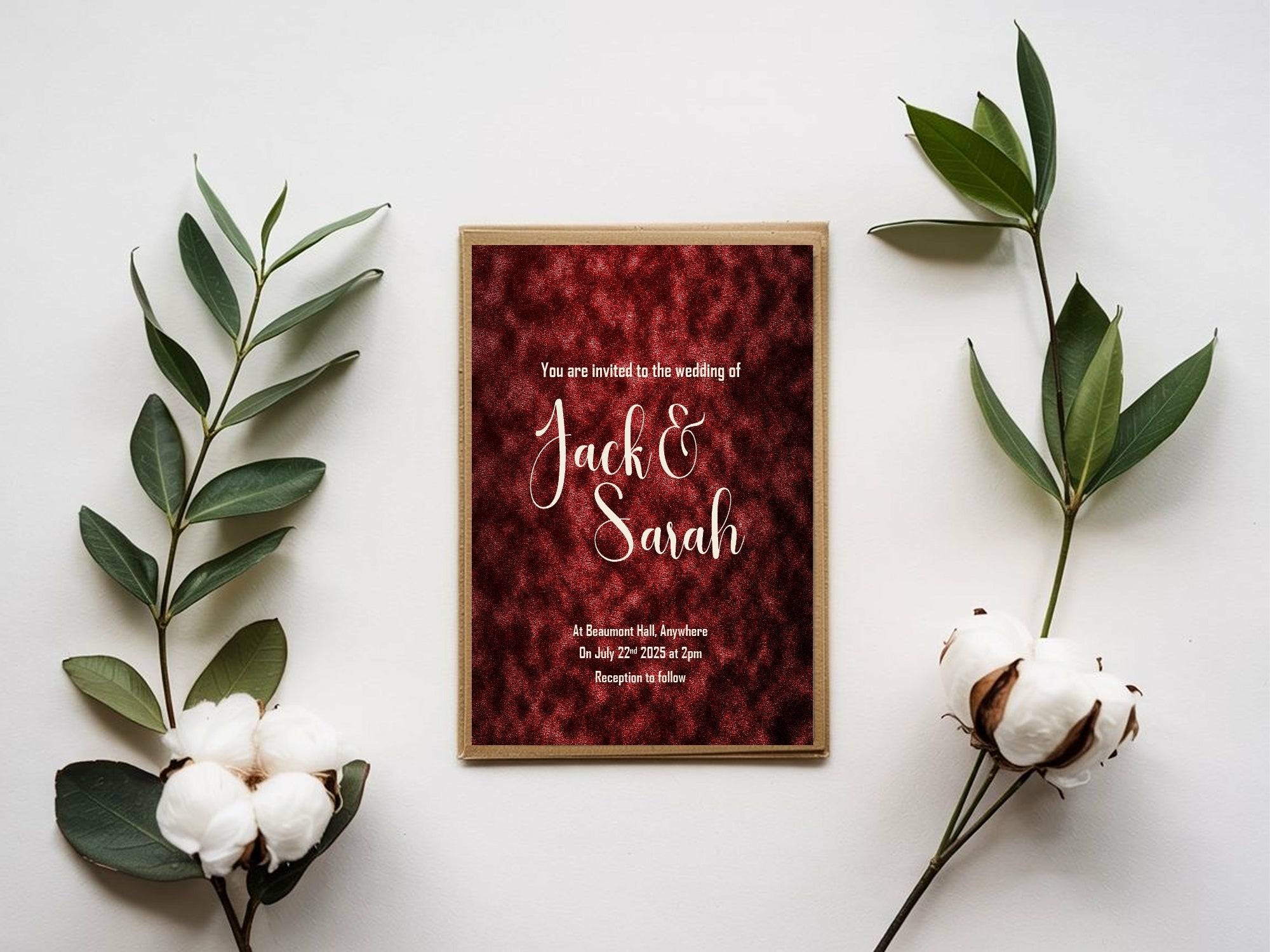 Red Velvet Wedding Party Invitations & Envelopes | Pack of 10